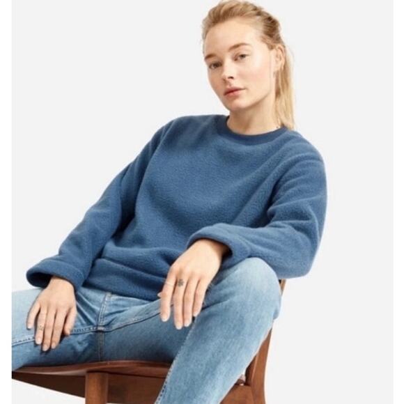 Everlane Blue Plush Teddy Fleece Pullover Sweatshirt Crewneck Small - Picture 1 of 9